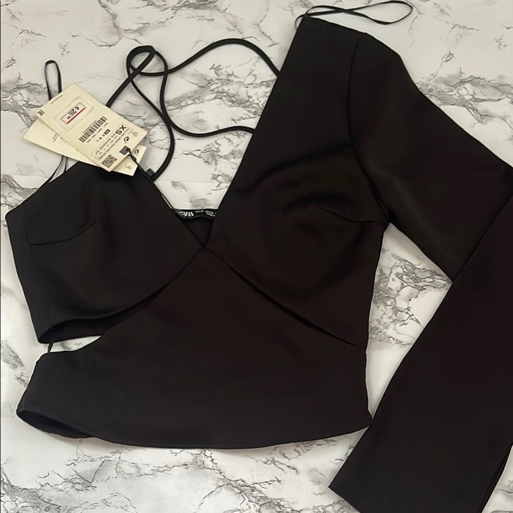 Zara Black Strappy Top with Cutout Back